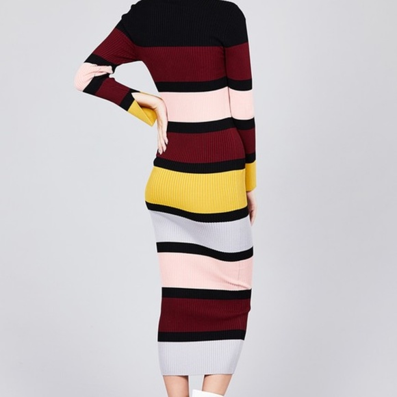 2 Left 😊Sweater Striped Knit Maxi Dress - Picture 3 of 3